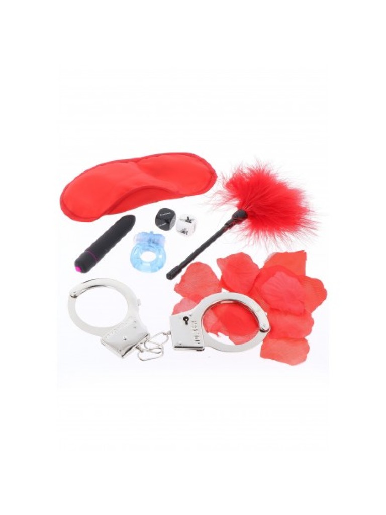 Kit Jocuri Erotice – Vibrator, Inel Falic, Frustă, Zaruri Erotice, Cătușe